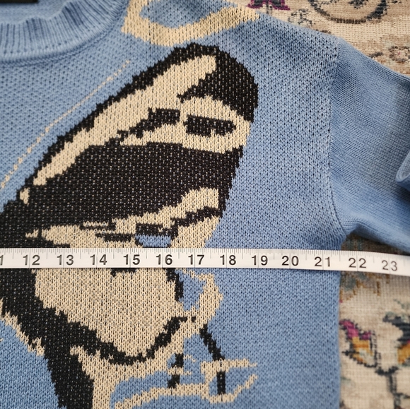 Shein Blue Knit Butterfly Women's Crop Sweater, size Medium - Picture 8 of 9